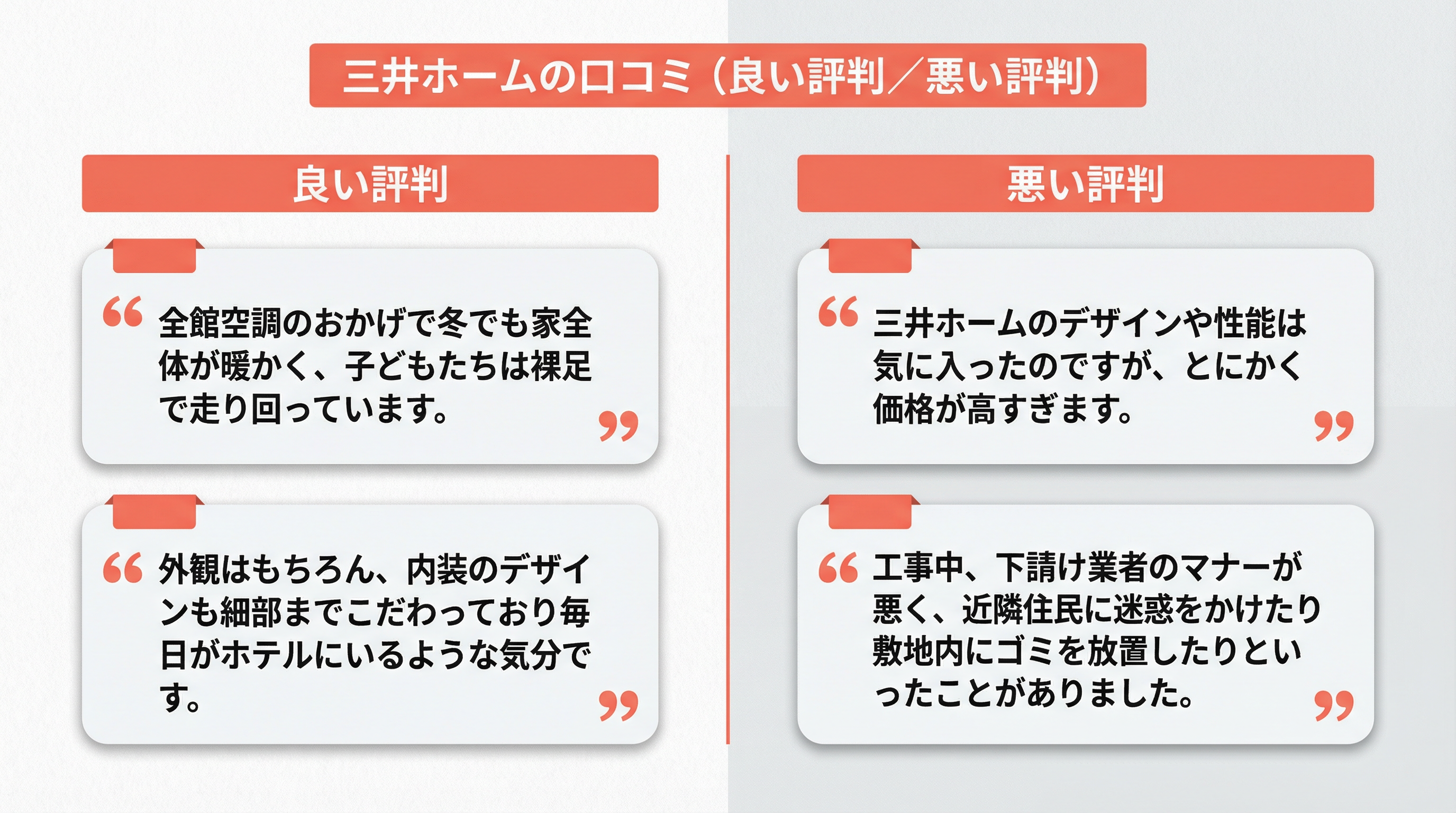 三井ホームの良い評判と悪い口コミ