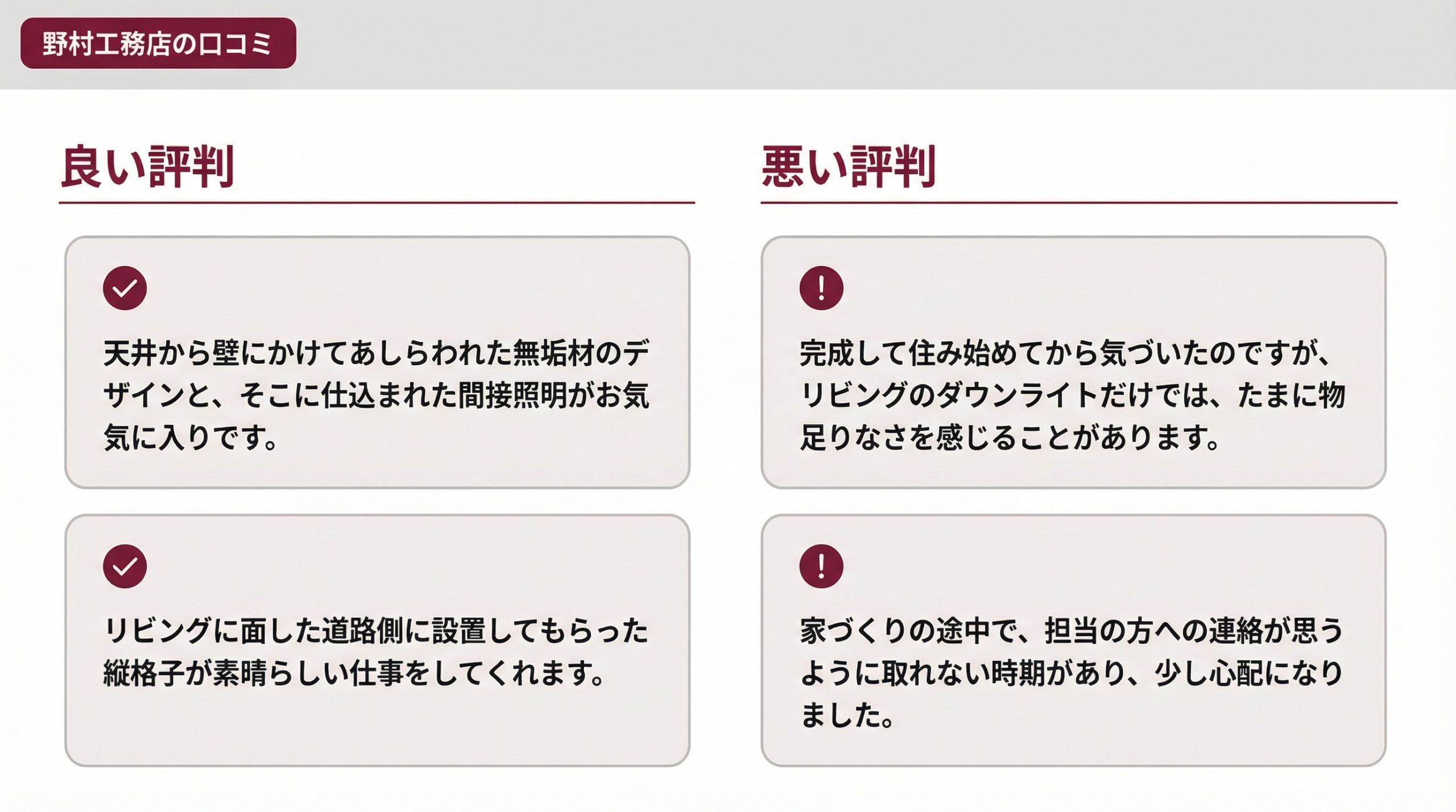 野村工務店の良い評判と悪い口コミ