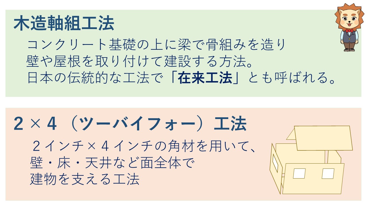木造軸組工法と２×４工法