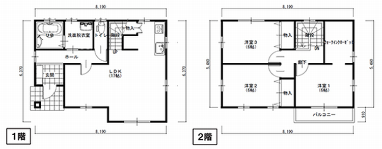 例1：三角屋根のシンプルな2階建て住宅（間取り）