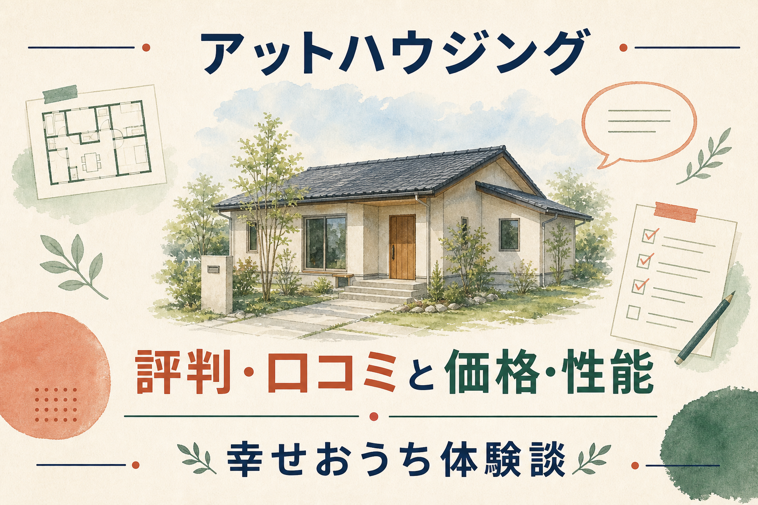 アットハウジングの評判・口コミと価格・性能を紹介する住宅イラスト