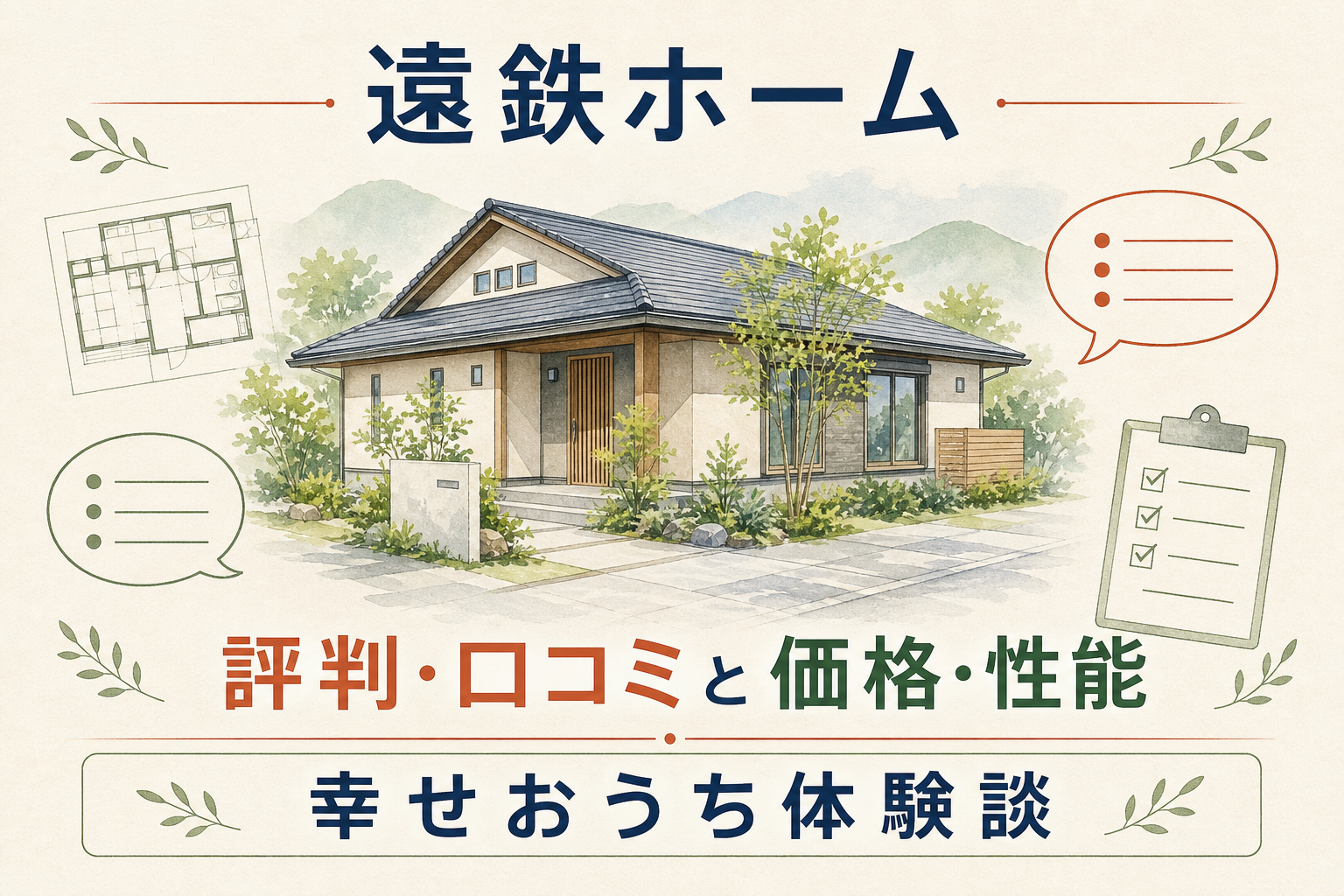 遠鉄ホームの評判・口コミと価格・性能を紹介する住宅イラスト