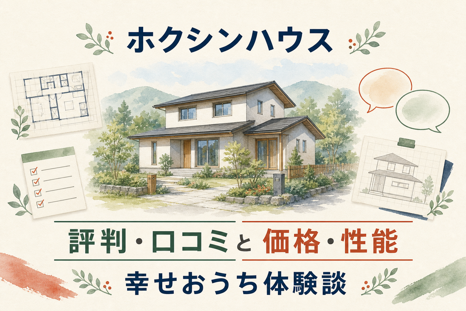 ホクシンハウスの評判・口コミと価格・性能を紹介する住宅イラスト