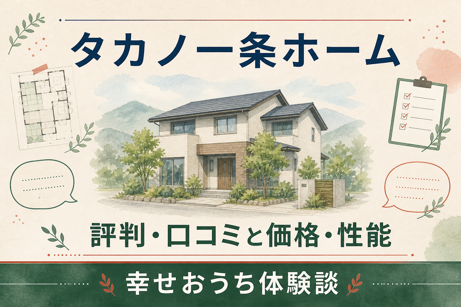 タカノ一条ホームの評判・口コミと価格・性能を紹介する住宅イラスト