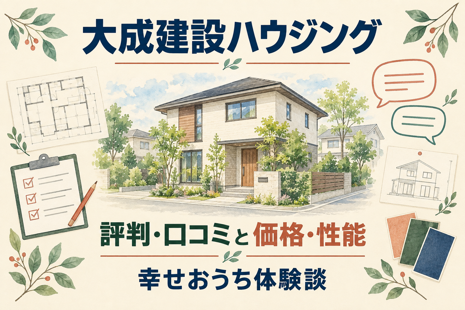大成建設ハウジングの評判・口コミと価格・性能を紹介する住宅イラスト