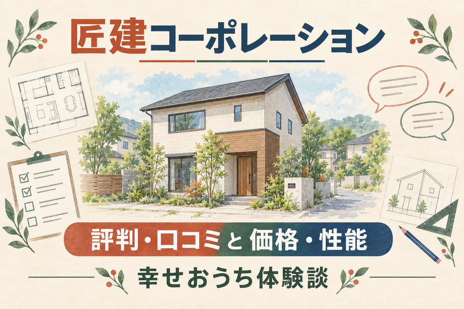 匠建コーポレーションの評判・口コミと価格・性能を紹介する住宅イラスト
